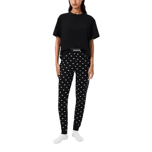 Lacoste Women's Pajamas Set with Croc Pants | Soft Jersey Comfort, Relaxed Fit, Signature Crocodile, X-Large thumbnail 3
