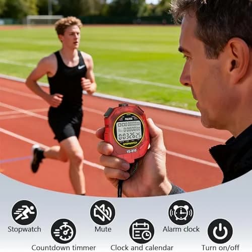PULIVIA Digital Stopwatch Timer with 10 Laps/Splits & Countdown | 100th Second Accuracy thumbnail 2