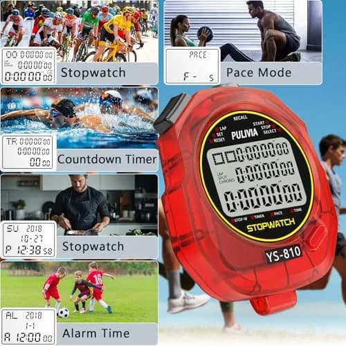 PULIVIA Digital Stopwatch Timer with 10 Laps/Splits & Countdown | 100th Second Accuracy thumbnail 3