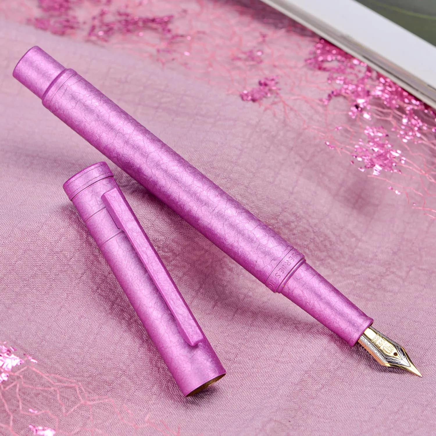 Asvine 1851 Forest Fountain Pen Pink Ice Flowers Medium Nib | Classic Design - view 4