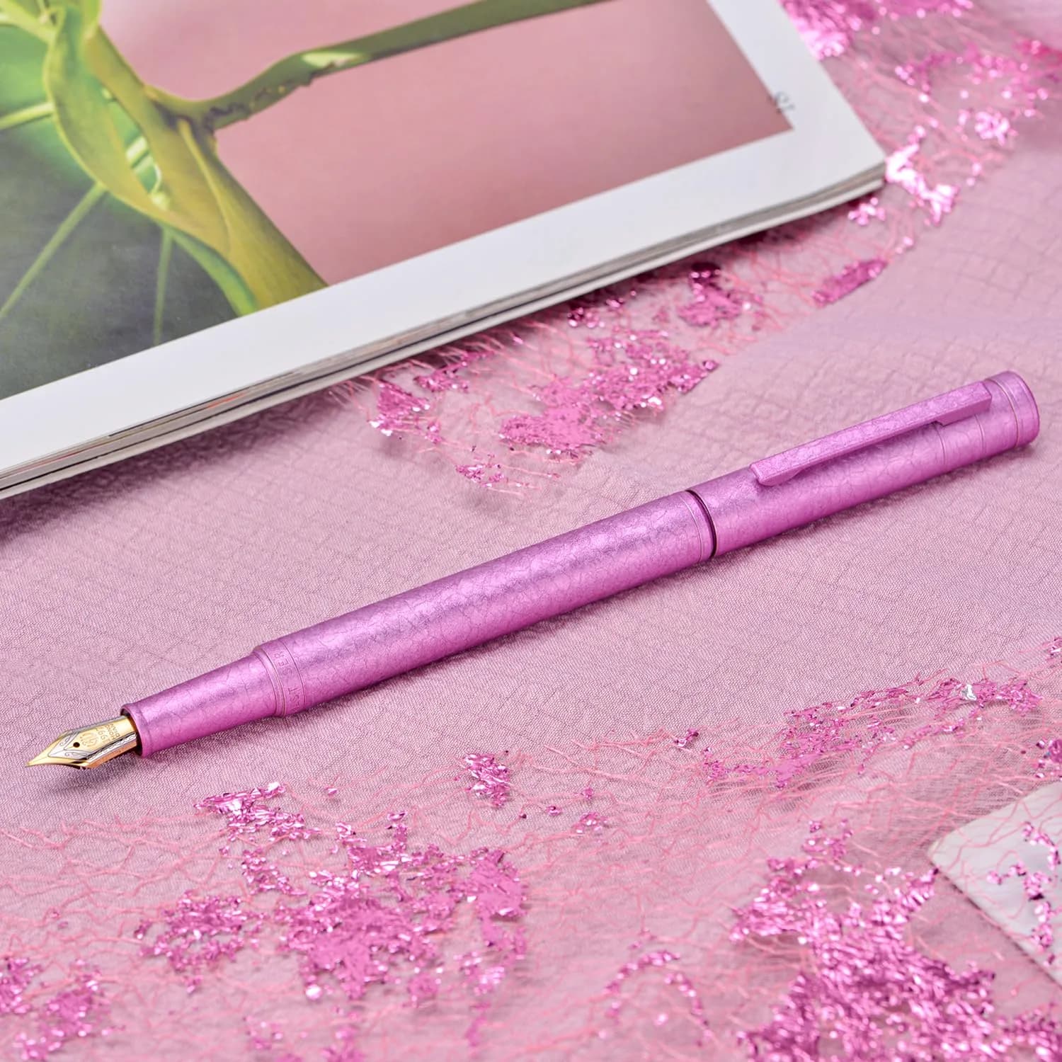 Asvine 1851 Forest Fountain Pen Pink Ice Flowers Bent Nib 13.8cm (5.43 in) | Classic Design with Converter and Metal Pen Case - view 8