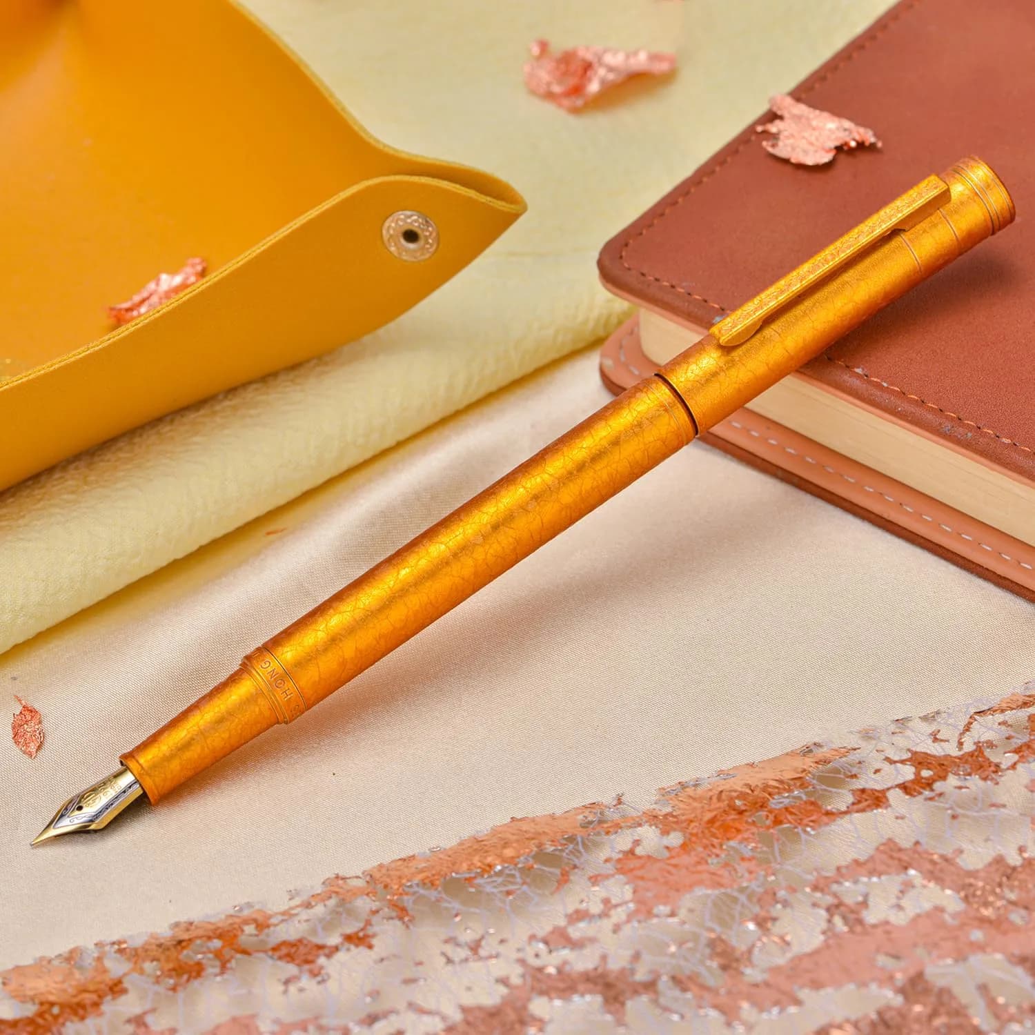 Asvine Hongdian 1851 Forest Fountain Pen Golden Ice Flowers Medium Nib 0.7mm (0.028in) | Classic Design with Converter and Metal Pen Case - view 4