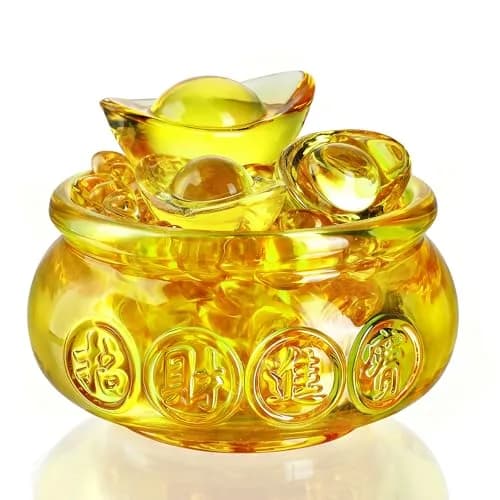 YU FENG Crystal Wealth Bowl with Gold Ingots, 11.9cm (4.7 Inch) Diameter | Feng Shui Prosperity Symbol for Home & Office thumbnail 1