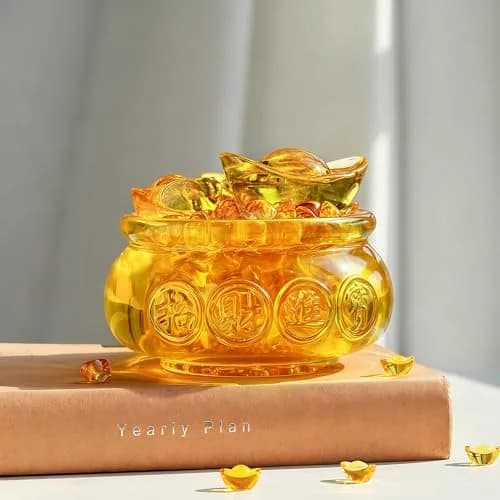 YU FENG Crystal Wealth Bowl with Gold Ingots, 11.9cm (4.7 Inch) Diameter | Feng Shui Prosperity Symbol for Home & Office thumbnail 4