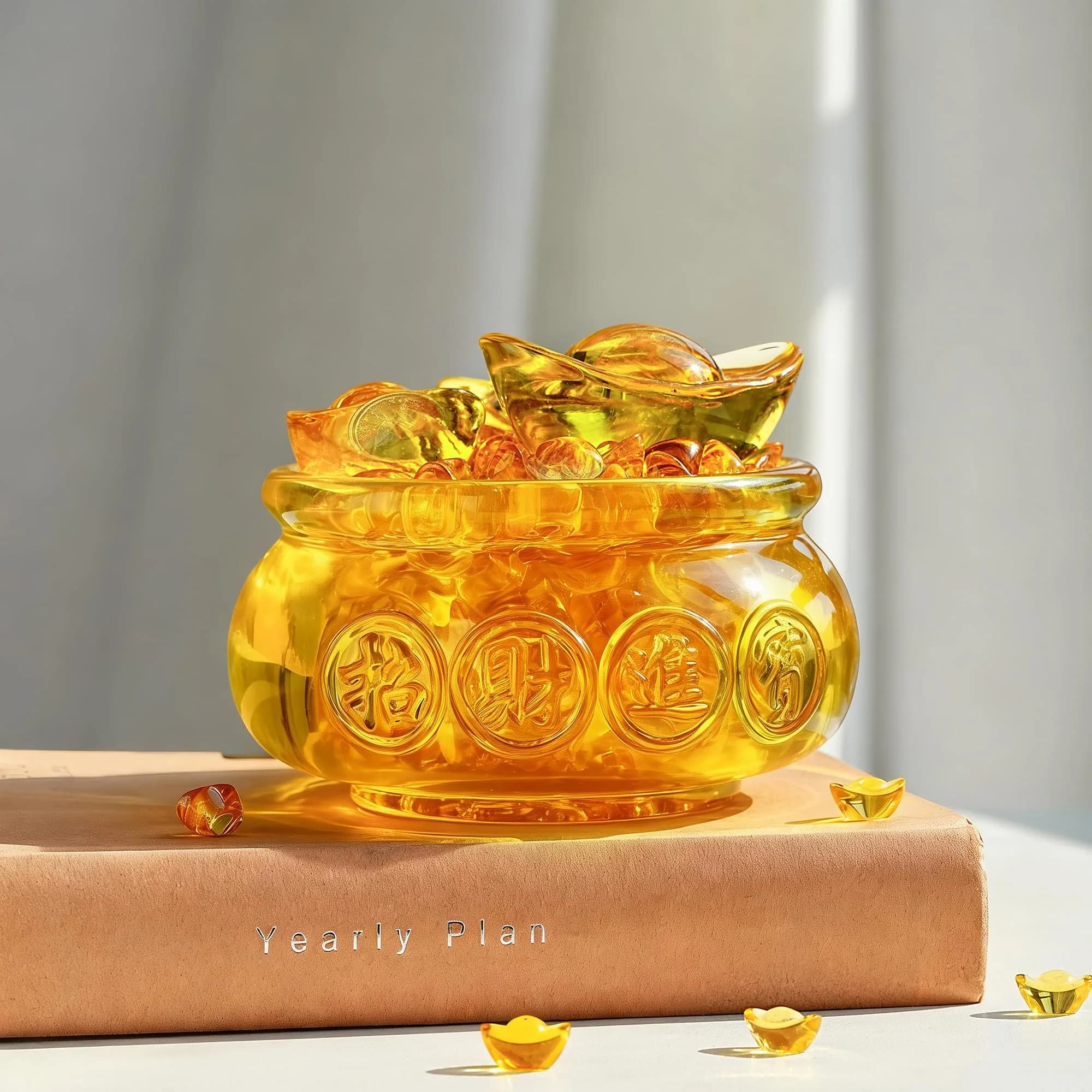 YU FENG Large Crystal Treasure Bowl with Gold Ingots - 4.7 Inch Fortune Decor for Wealth & Abundance - view 4