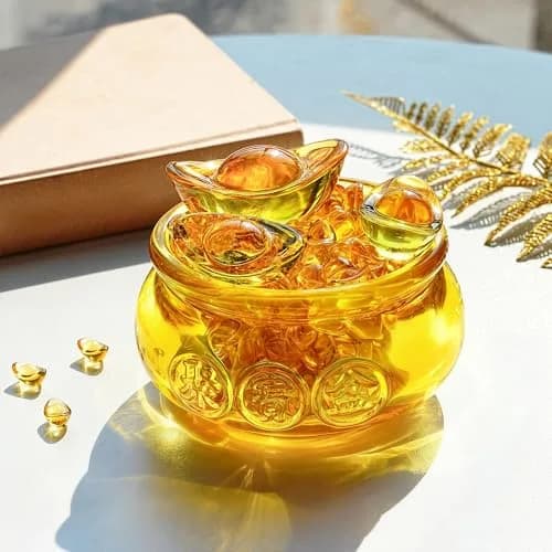 YU FENG Crystal Wealth Bowl with Gold Ingots, 11.9cm (4.7 Inch) Diameter | Feng Shui Prosperity Symbol for Home & Office thumbnail 5