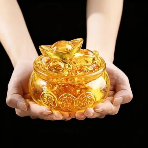 YU FENG Crystal Wealth Bowl with Gold Ingots, 11.9cm (4.7 Inch) Diameter | Feng Shui Prosperity Symbol for Home & Office thumbnail 6