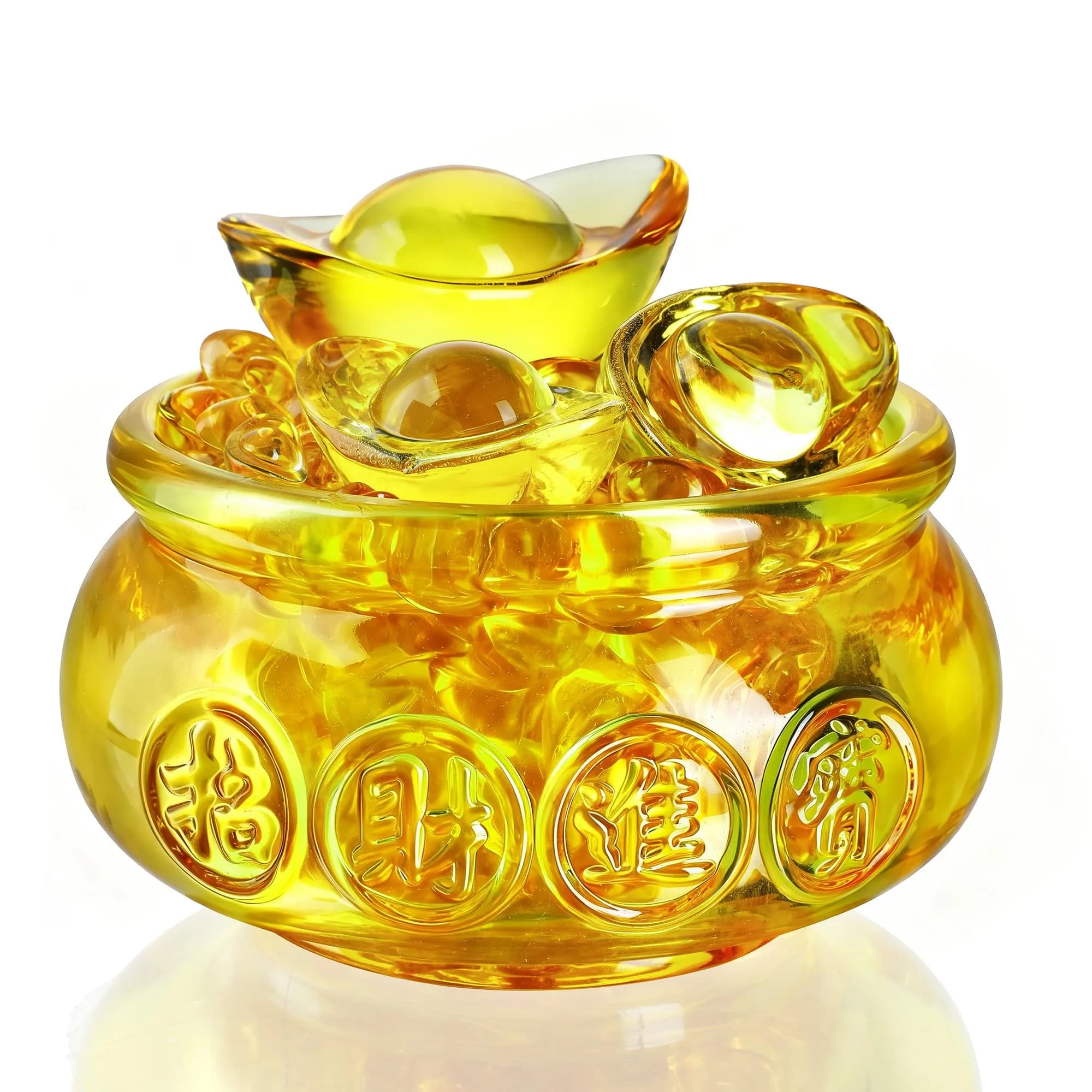 YU FENG Large Crystal Treasure Bowl with Gold Ingots - 4.7 Inch Fortune Decor for Wealth & Abundance - main product image