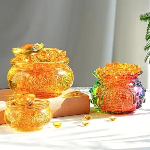 YU FENG Crystal Wealth Bowl with Gold Ingots, 11.9cm (4.7 Inch) Diameter | Feng Shui Prosperity Symbol for Home & Office thumbnail 7