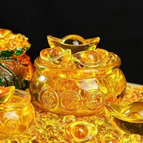YU FENG Crystal Wealth Bowl with Gold Ingots, 11.9cm (4.7 Inch) Diameter | Feng Shui Prosperity Symbol for Home & Office thumbnail 8