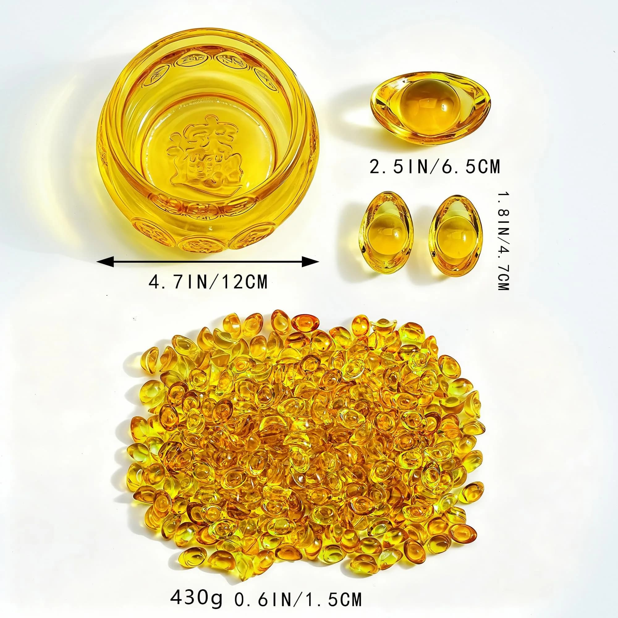 YU FENG Large Crystal Treasure Bowl with Gold Ingots - 4.7 Inch Fortune Decor for Wealth & Abundance - view 2
