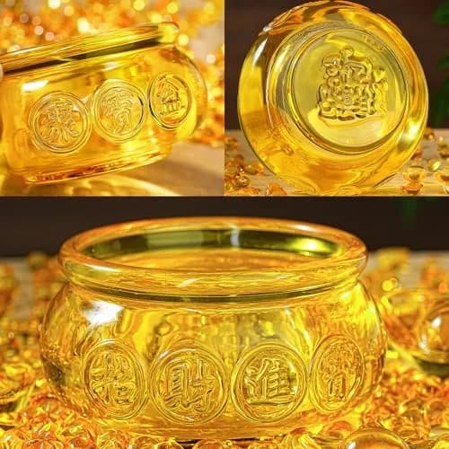 YU FENG Crystal Wealth Bowl with Gold Ingots, 11.9cm (4.7 Inch) Diameter | Feng Shui Prosperity Symbol for Home & Office thumbnail 3