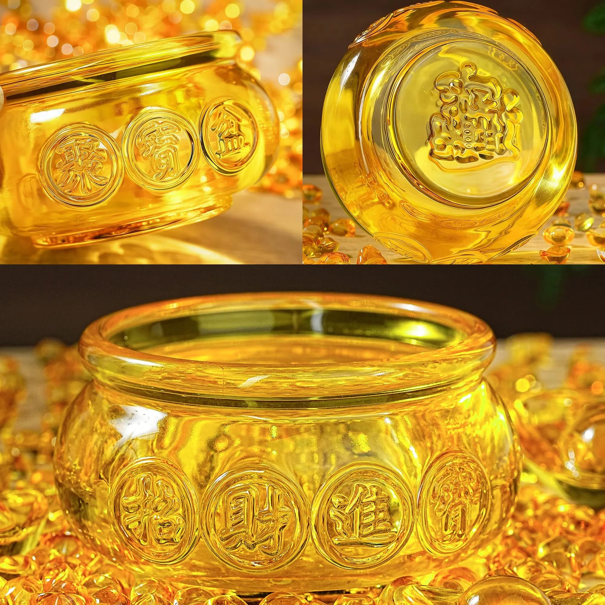 YU FENG Large Crystal Treasure Bowl with Gold Ingots - 4.7 Inch Fortune Decor for Wealth & Abundance - view 3