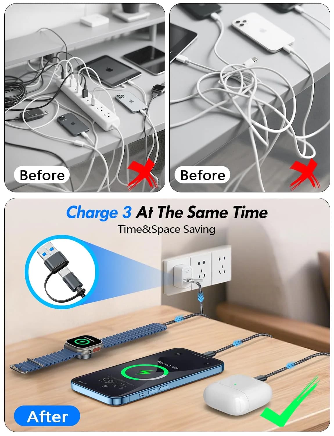 xiwxi 3-in-2 Multi Charging Cable (USB-C/Lightning/Magnetic) 1.2M | Travel Essentials for Apple Devices - view 3