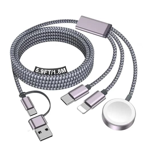 xiwxi 3-in-2 Multi Charging Cable for Apple Watch, iPhone, USB-C (1.5m/5ft) | Travel-Ready Power - main product image