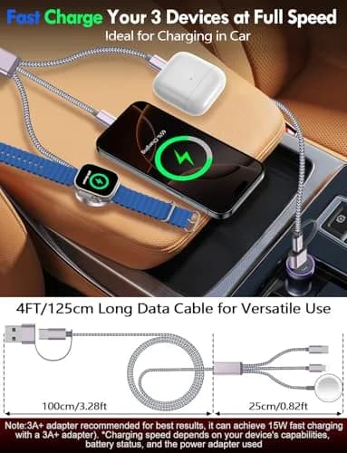 xiwxi 3-in-2 Multi-Charging Cable 1.5m (4.9ft) | Fast Charging for Apple Watch, iPhone, USB-C Devices thumbnail 8