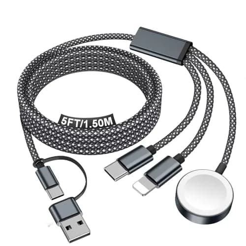 xiwxi 3-in-2 Multi-Charging Cable 1.5m (4.9ft) | MFI-Certified Fast Charging for Apple Watch, iPhone, USB-C thumbnail 1