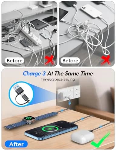 xiwxi 3-in-2 Multi-Charging Cable 1.5m (4.9ft) | MFI-Certified Fast Charging for Apple Watch, iPhone, USB-C thumbnail 3