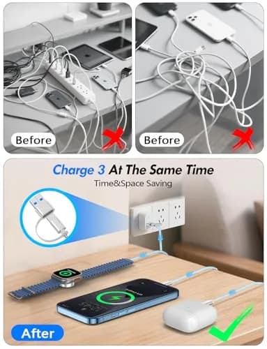 xiwxi 3-in-2 Multi-Charging Cable 1.5m (4.9ft) | MFI-Certified Fast Charging for Apple Watch, iPhone, USB-C thumbnail 4