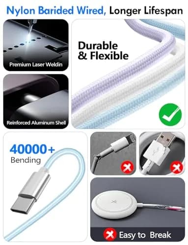 xiwxi 3-in-2 Multi-Charging Cable 1.5m (4.9ft) | MFI-Certified Fast Charging for Apple Watch, iPhone, USB-C thumbnail 5