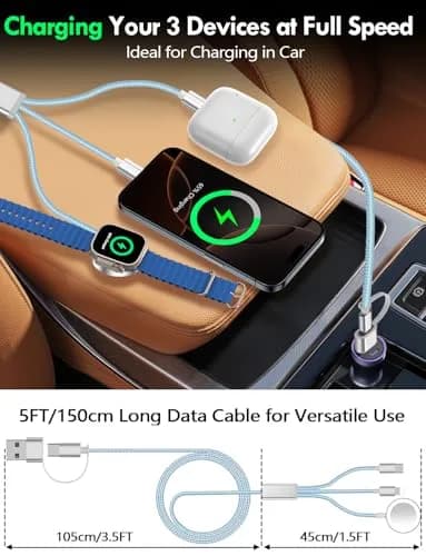 xiwxi 3-in-2 Multi-Charging Cable 1.5m (4.9ft) | MFI-Certified Fast Charging for Apple Watch, iPhone, USB-C thumbnail 7