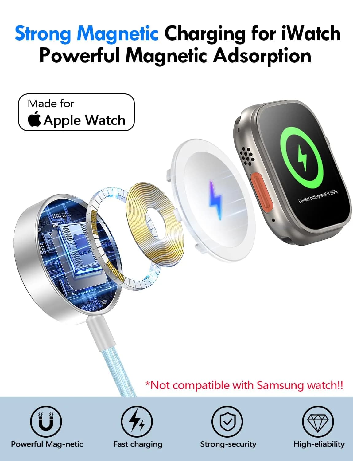 xiwxi 3-in-2 Multi-Charging Cable 1.5m (4.9ft) | MFI-Certified Fast Charging for Apple Watch, iPhone, USB-C - view 3