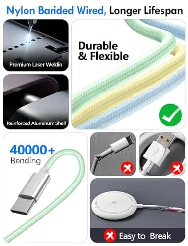 xiwxi 3-in-2 Multi-Charging Cable 1.5m (4.9ft) | MFI Certified Fast Charging for Apple Watch, iPhone, USB-C thumbnail 5