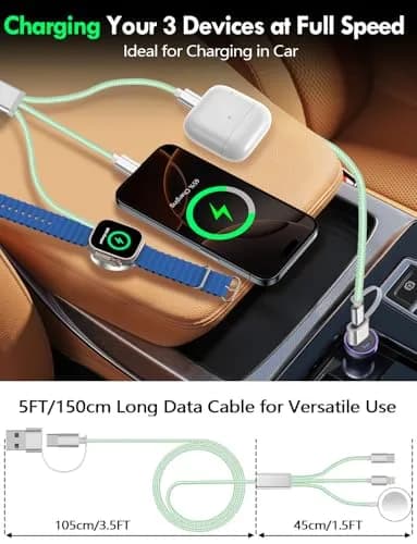 xiwxi 3-in-2 Multi-Charging Cable 1.5m (4.9ft) | MFI Certified Fast Charging for Apple Watch, iPhone, USB-C thumbnail 7
