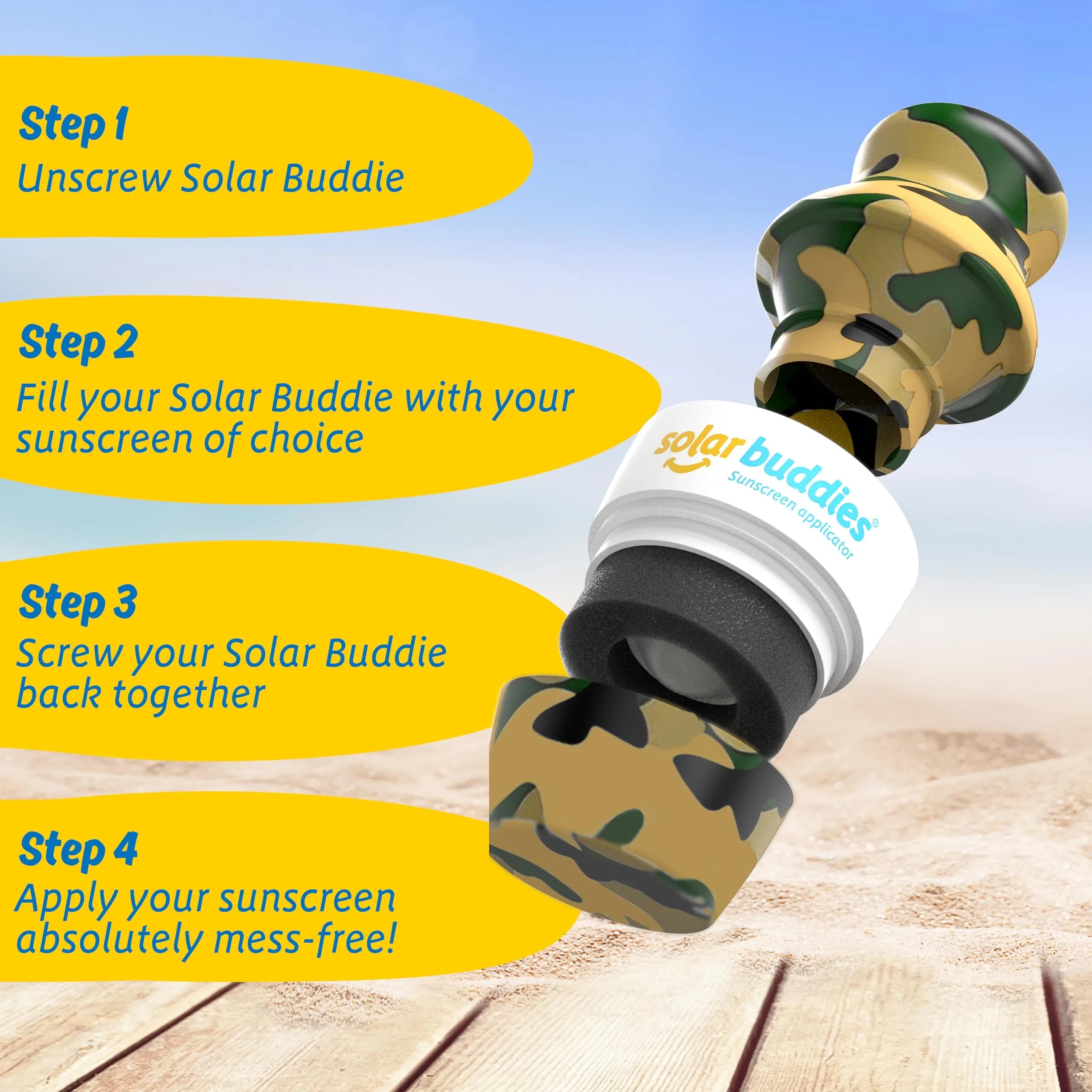Solar Buddies Sunscreen Applicator Camo 100ml (3.4 Fl Oz) | Refillable Roll-on Sponge, Travel Size - view 4