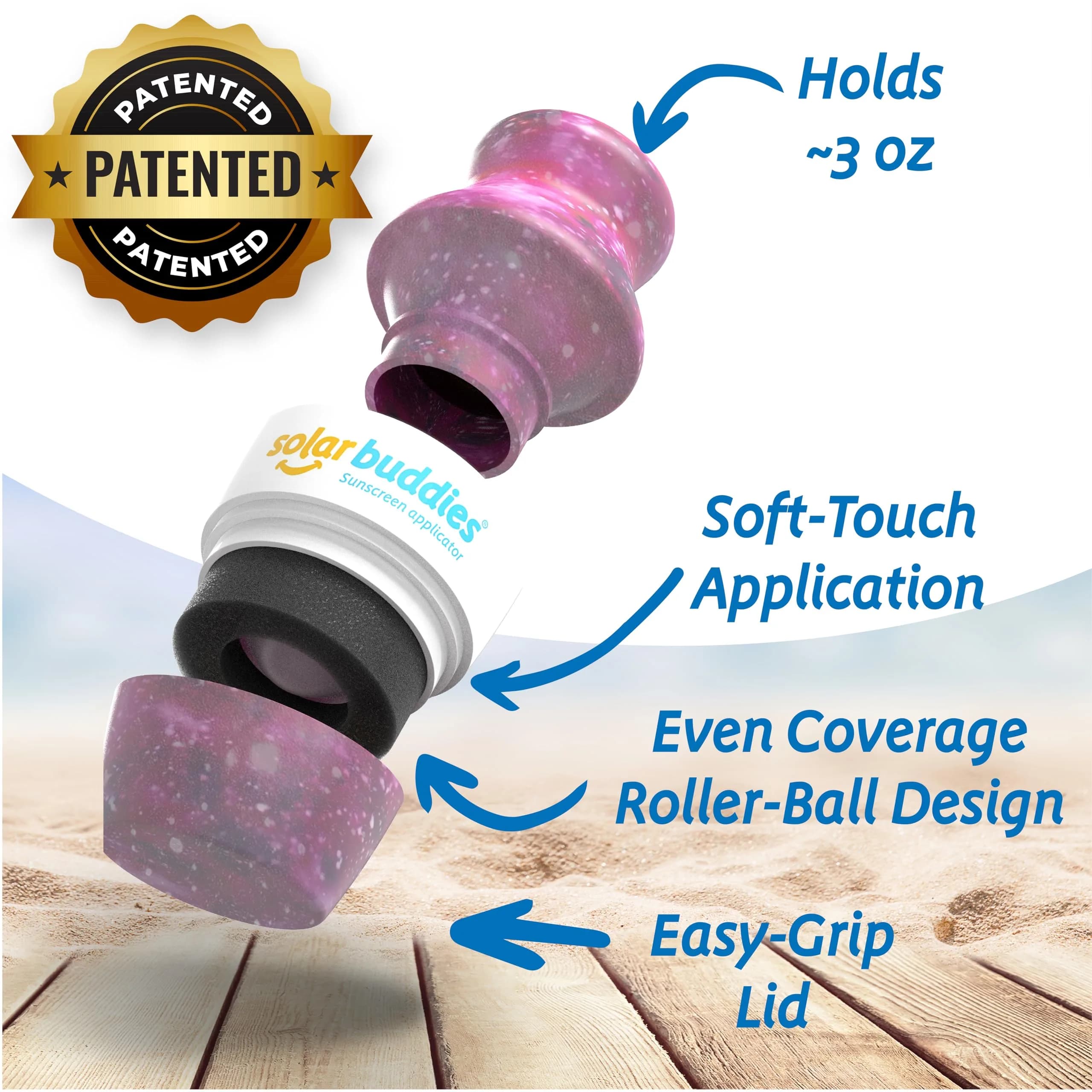 Solar Buddies Sunscreen Applicator - Galaxy Edition 100ml (3.4 Fl Oz) | Refillable Roll-on Sponge, Travel Size - view 2