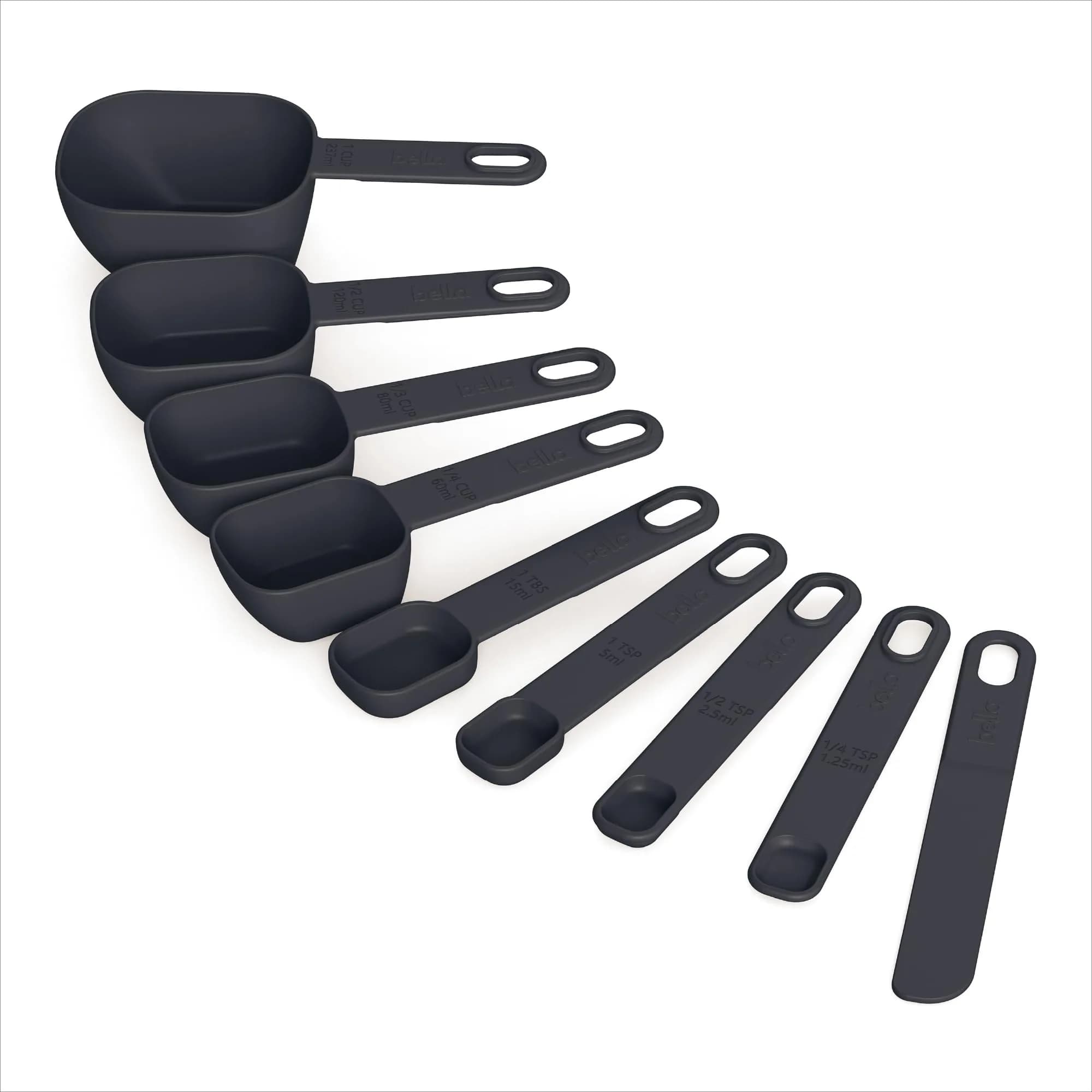 BELLA 9 Pc Nested Measuring Cup & Spoon Set | BPA & BPS-Free Nylon, Slate