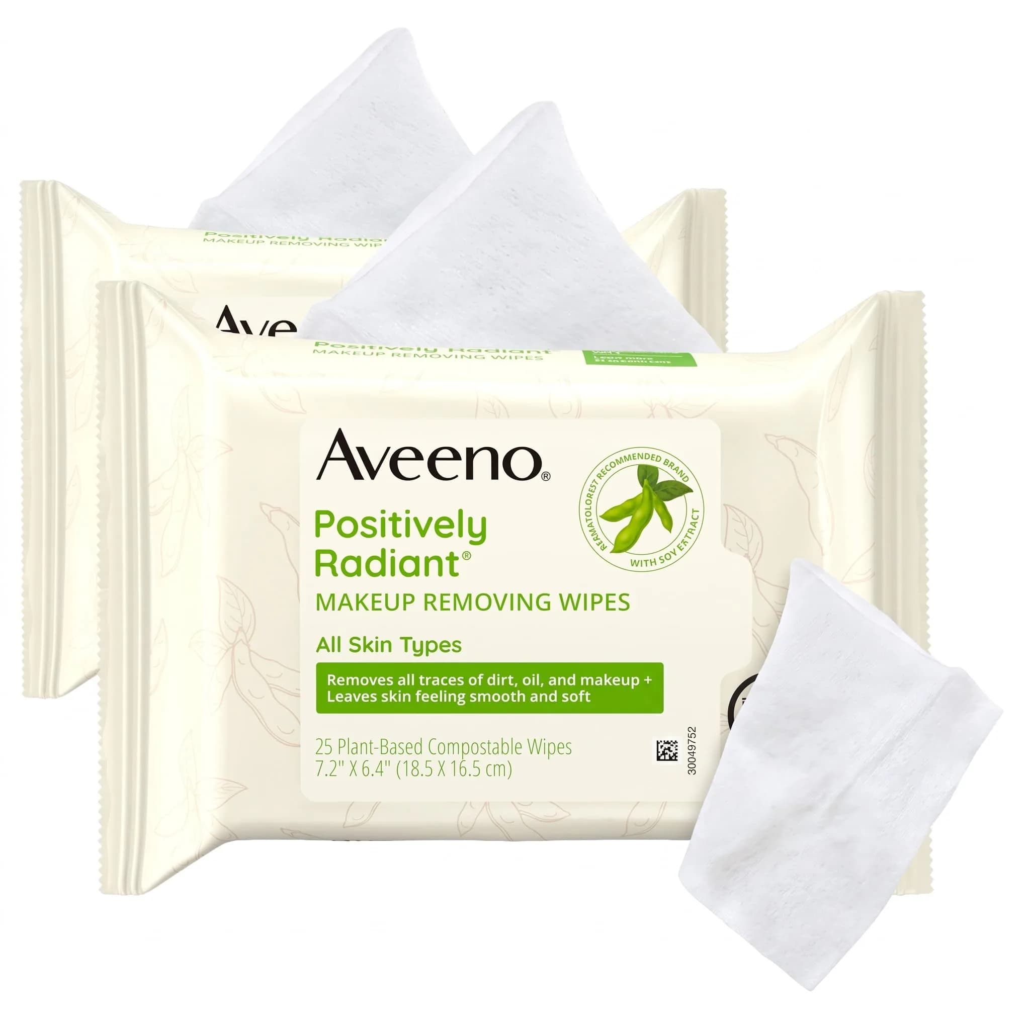 Aveeno Positively Radiant Makeup Remover Wipes, 25 Count | Brightening, Gentle & Hypoallergenic — White