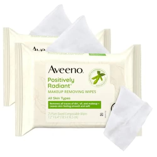 Aveeno Positively Radiant Makeup Remover Wipes, 25 Count | Brightening, Gentle & Hypoallergenic thumbnail 1