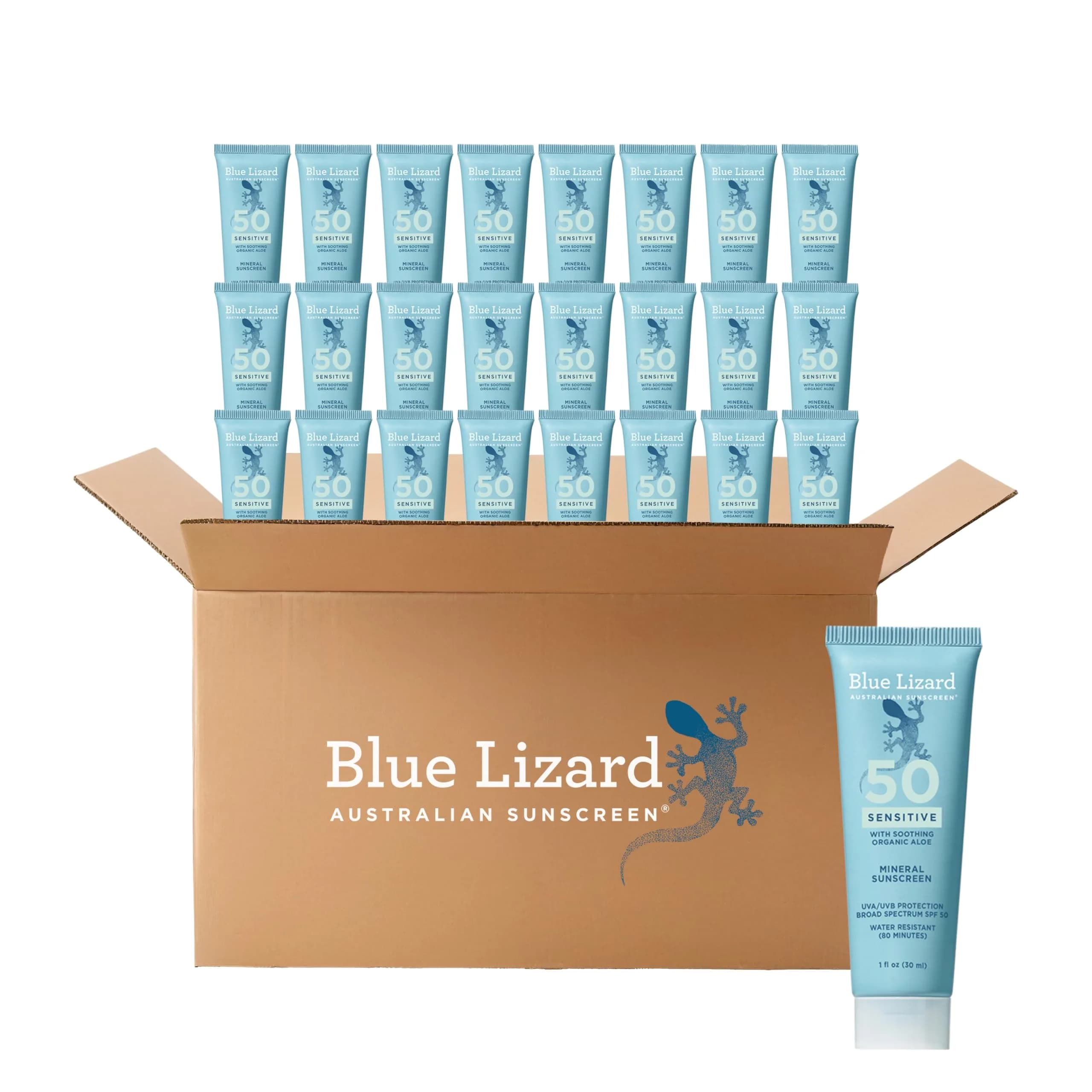 Blue Lizard Sensitive Mineral SPF 50 Sunscreen Lotion, 30ml (1 fl oz) (Pack of 24) | Mineral Sunscreen for Sensitive Skin - main product image