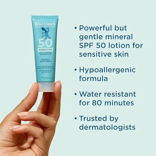 Blue Lizard Sensitive Mineral Sunscreen Lotion SPF 50 29.5ml (1 Fl Oz) | Reef-Safe, Fragrance-Free, Hypoallergenic thumbnail 3