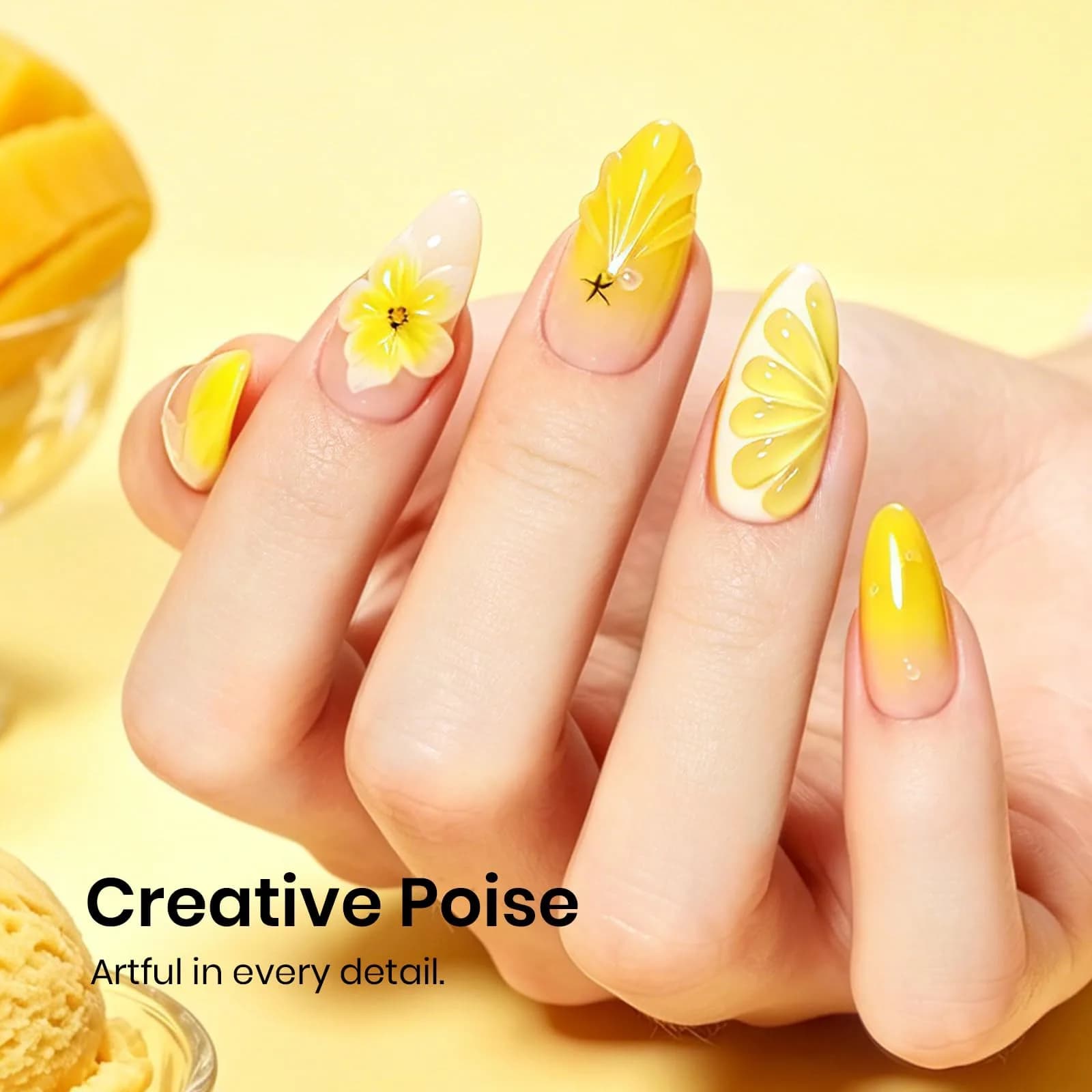 beetles Yellow Gel Nail Polish - Mango Gelato Color, 15ML | Summer Nails Art - view 4