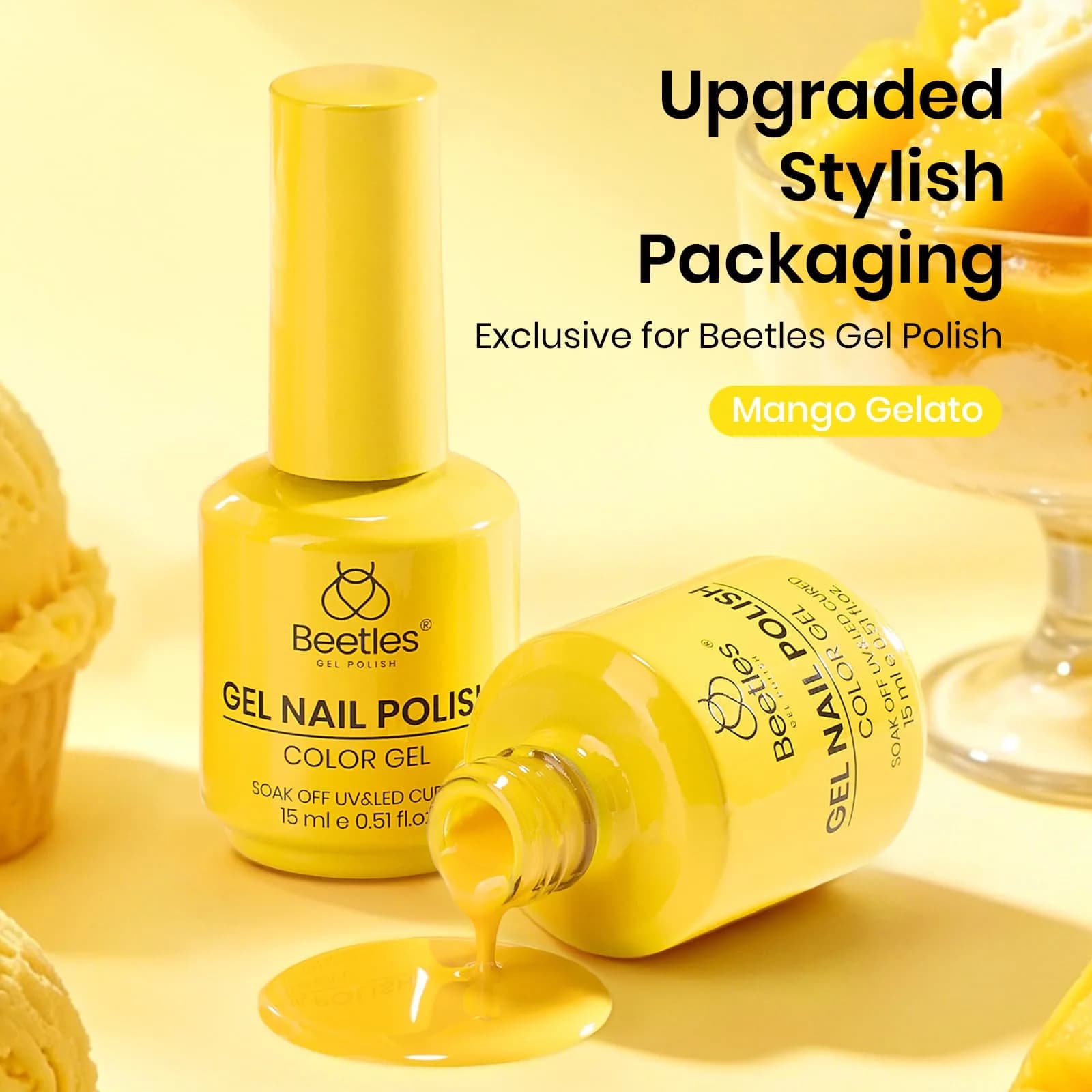 beetles Yellow Gel Nail Polish - Mango Gelato Color, 15ML | Summer Nails Art - view 5