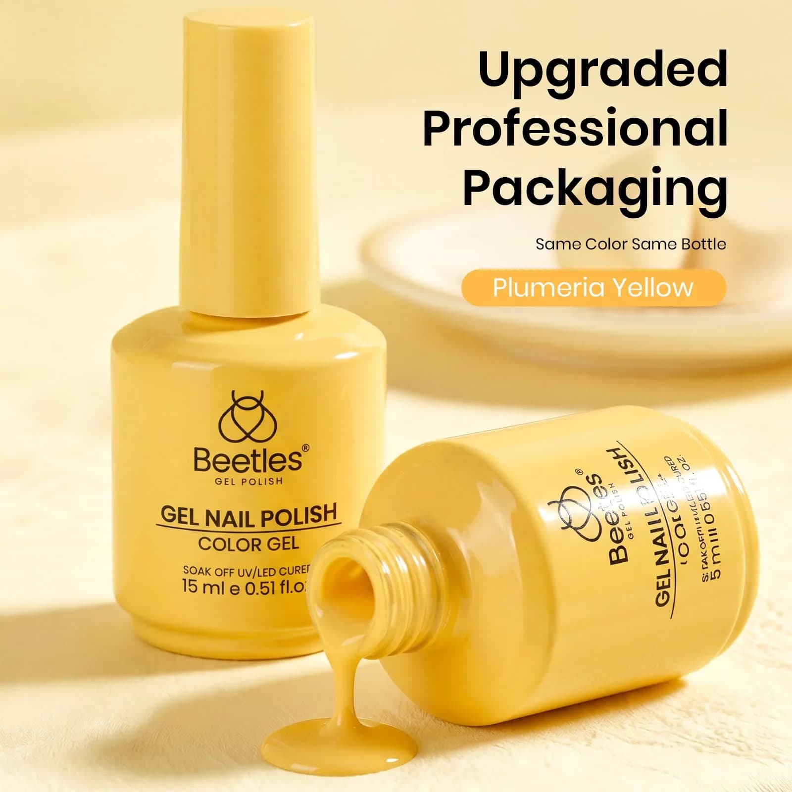 Beetles Yellow Gel Nail Polish - 15ML/0.51Fl Oz Plumeria Yellow | Long-Lasting Soak Off UV LED Gel - view 5