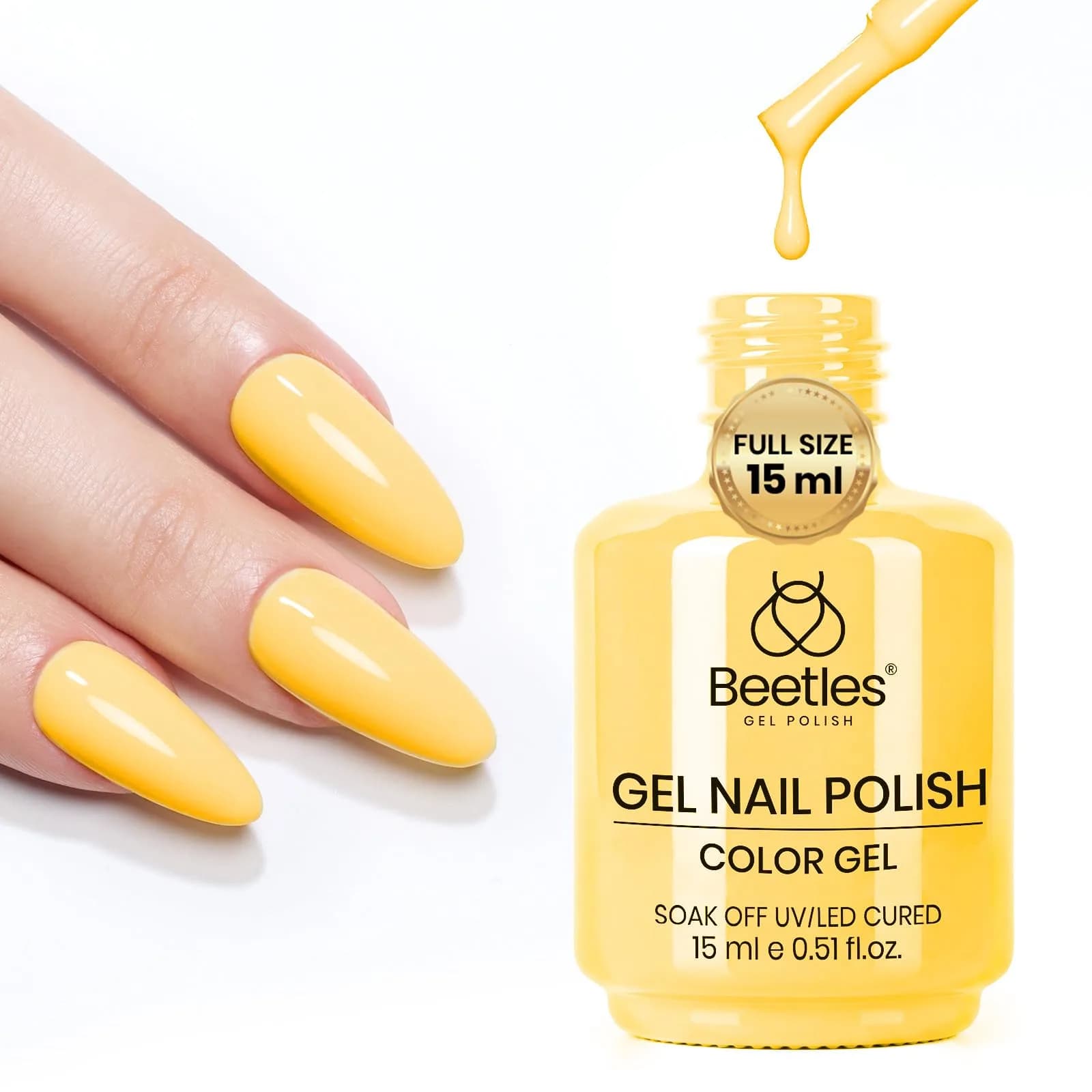 Beetles Yellow Gel Nail Polish - 15ML/0.51Fl Oz Plumeria Yellow | Long-Lasting Soak Off UV LED Gel - view 7