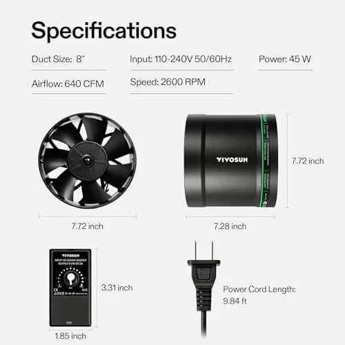 VIVOSUN 8" Inline Duct Fan 640 CFM | Variable Speed Control for Grow Tents & Workshops thumbnail 8
