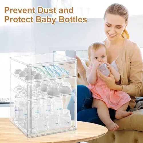 ERTIUANIO 3-Tier Acrylic Baby Bottle Organizer Container with Magnetic Door 10.3" L x 10" W x 14.2" H | Dust-Proof Nursery Storage thumbnail 4