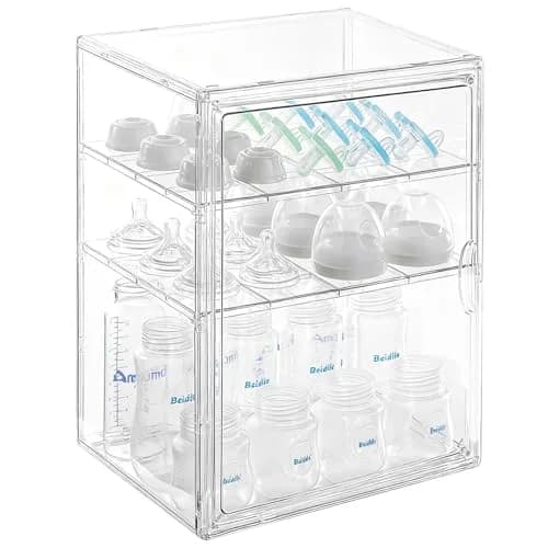 ERTIUANIO 3-Tier Acrylic Baby Bottle Organizer Container with Magnetic Door 10.3" L x 10" W x 14.2" H | Dust-Proof Nursery Storage thumbnail 1