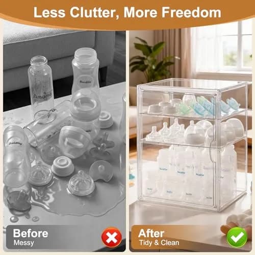 ERTIUANIO 3-Tier Acrylic Baby Bottle Organizer Container with Magnetic Door 10.3" L x 10" W x 14.2" H | Dust-Proof Nursery Storage thumbnail 3