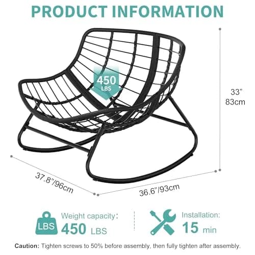 Fancyango Oversized Egg Rocking Chair for Indoor/Outdoor – All-Weather Wicker Rattan Lounge Chair with Cushion, Patio Rocker for Porch, Garden, or Balcony (Grey, 37.8" D x 36.6" W x 33" H) thumbnail 6