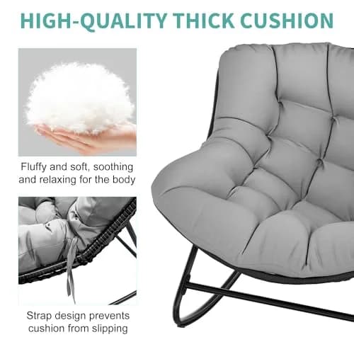 Fancyango Oversized Egg Rocking Chair for Indoor/Outdoor – All-Weather Wicker Rattan Lounge Chair with Cushion, Patio Rocker for Porch, Garden, or Balcony (Grey, 37.8" D x 36.6" W x 33" H) thumbnail 3
