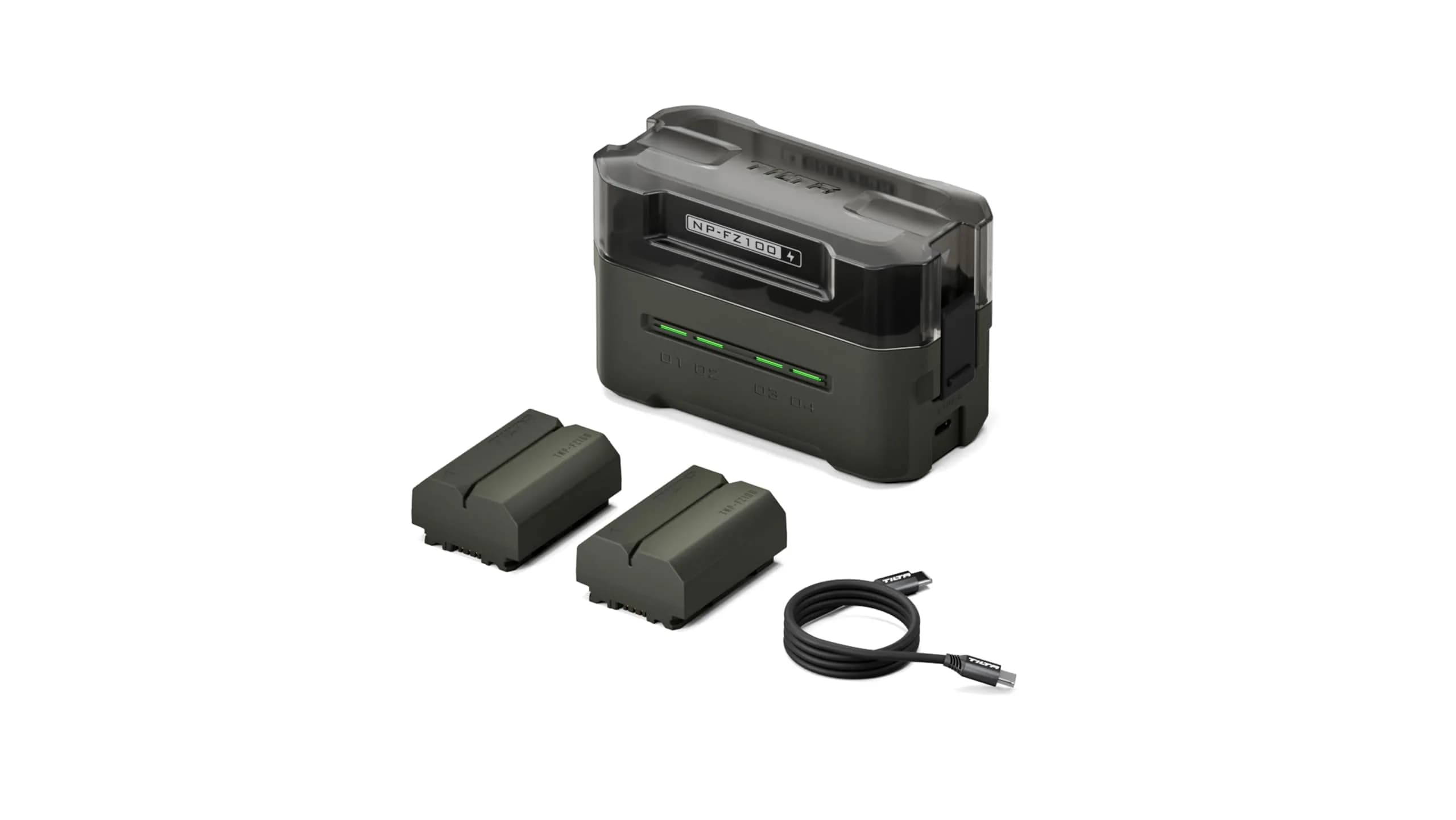 Tilta NP-FZ100 Portable Charging Station with 2 Batteries | 4-Channel USB-C Fast Charging 176g — Green / 2 Batteries + 1 Charger