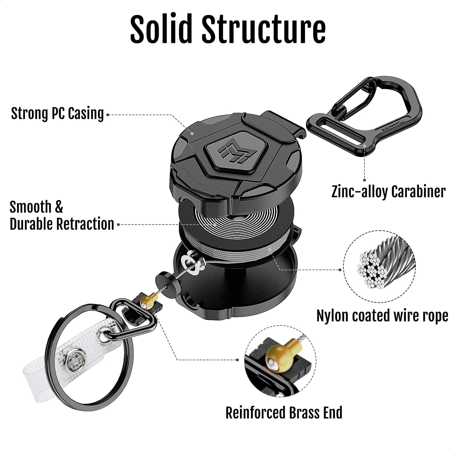 MNGARISTA Heavy Duty Retractable Keychain 8-Pack | 21.3cm (8.4in) Carabiner Badge Holder with 80cm (31.5in) Steel Cord - view 5