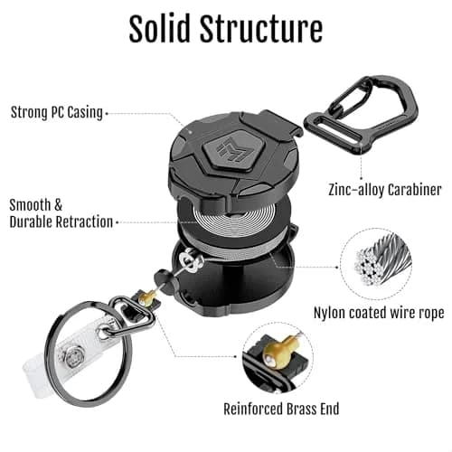 MNGARISTA Heavy Duty Retractable Keychain 8-Pack | 21.3cm (8.4in) Carabiner Badge Holder with 80cm (31.5in) Steel Cord thumbnail 5