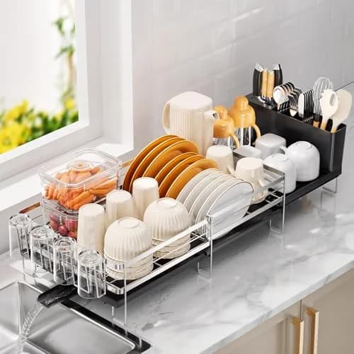 Delamu Stainless Steel Dish Drying Rack, Expandable, 13.4"-28.7" | Rust-Resistant & Foldable thumbnail 1