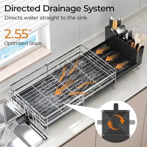 Delamu Stainless Steel Dish Drying Rack, Expandable, 13.4"-28.7" | Rust-Resistant & Foldable thumbnail 5